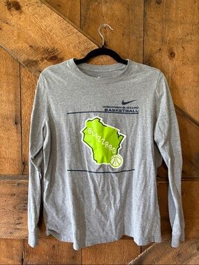 Nike Gray Long Sleeve Tee with Neon Green Wisconsin Graphic